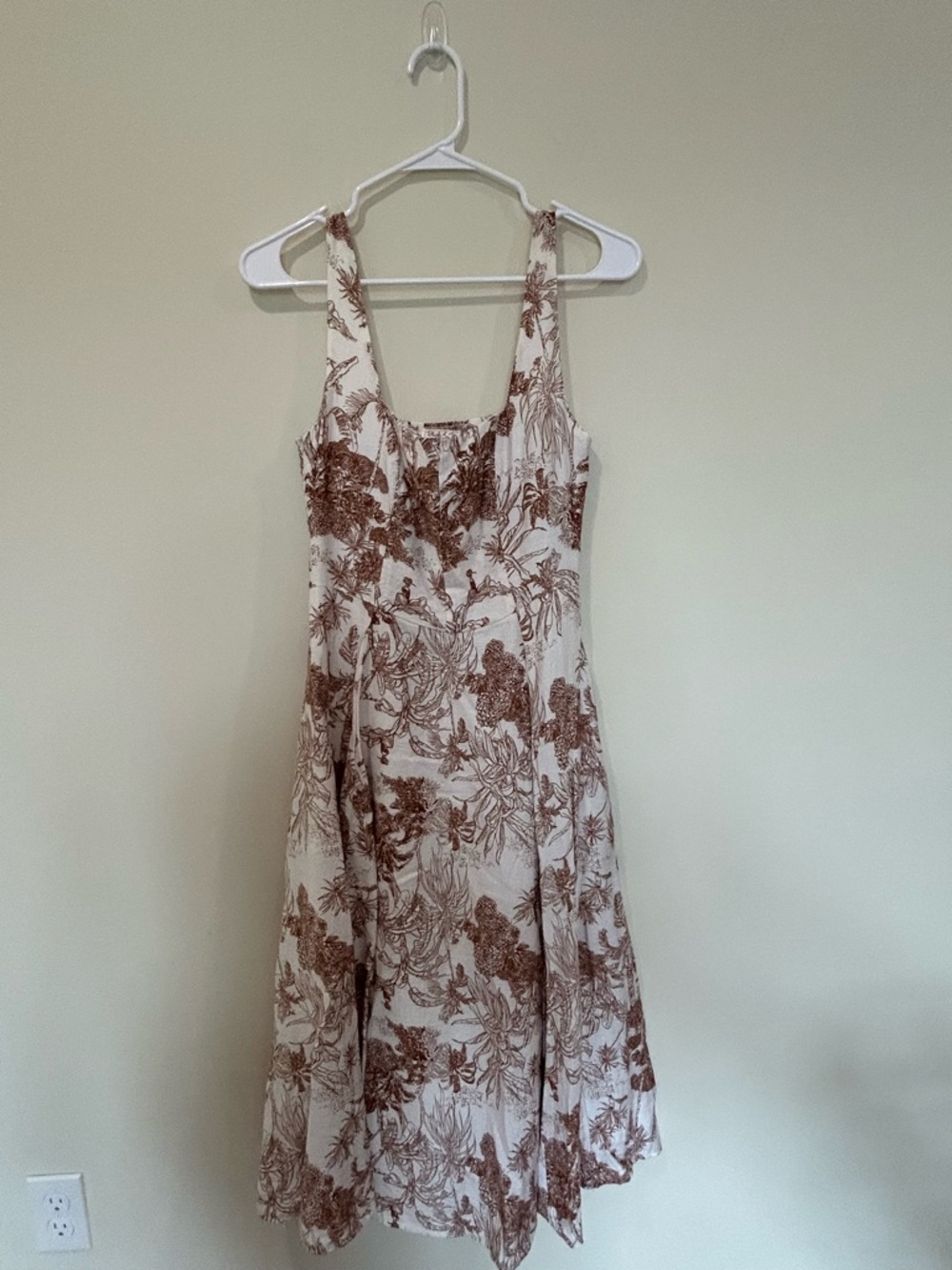 Blush & Day Cream and Brown Floral Midi Dress - Elegant Summer Sundress